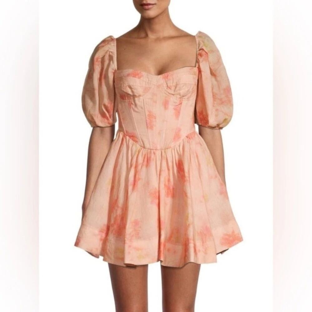 Bardot 8 kiah corset mini dress Peach orange floral pink puff cocktail party